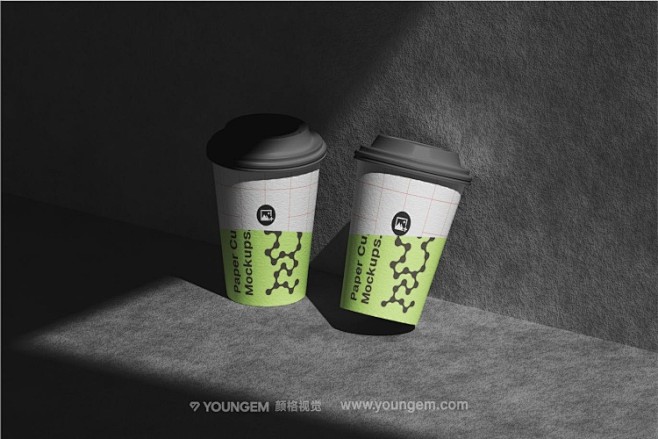 一次性咖啡杯水杯纸杯盖模型品牌包装设计贴...