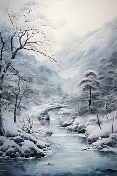国风水墨大雪小雪雪景插画