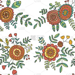 涂鸦图案与花和叶矢量背景