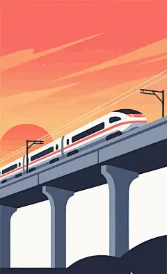 晚霞中的高铁列车插图图形头像矢量插画