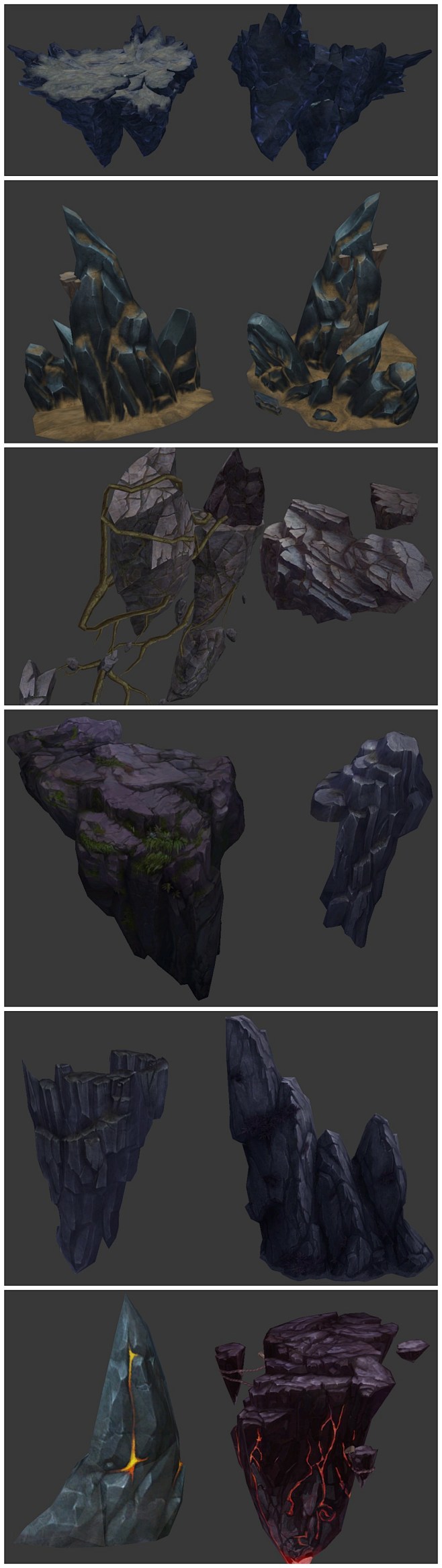 游戏美术素材 写实手绘山石 石头 沙漠草...