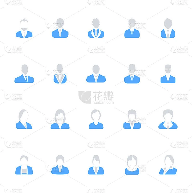 Men and women avatar flat icons set - vector. Flat素材-花瓣网
