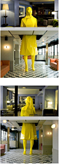 Sophie, a large yellow sculpture by the artist Xavier Veilhan ( made for the restaurant Le Germain).