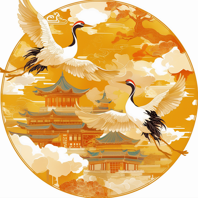 古风中式云纹仙鹤设计素材7