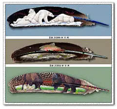 【英国艺术家ian davie天鹅羽毛上的水彩插画作品】
英国艺术家伊恩·达维(Ian Davie)。将优美的天鹅羽毛作为创作素材，给这些轻盈的羽毛，插上想像的翅膀，在一片片的天鹅毛上创体出了令人叹为观止的艺术作品。