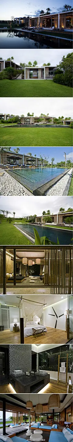 【印度尼西亚巴厘岛-Tantangan】Tantangan别墅位于巴厘岛Nyanyi海滩上，建筑设计采用了一种建筑物围绕成中央庭院的布局。建筑位于不同层次的基地上，屋顶景观的处理就像是一个巨大的种植箱，无论是自然植被还是池塘。这个设计最终结果是要实践“景观建筑”这个概念，让建筑和基地之间的边界变得模糊。