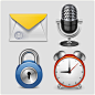 LG icons - mail, mic, lock, alarm clock
