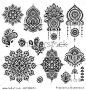 Indian floral set. Ethnic Mandala ornament. Vector Henna tattoo style. Can be used for textile, greeting card, coloring book, phone case print.