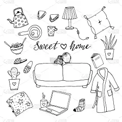 set of Doodle elements sweet home .vector illustra