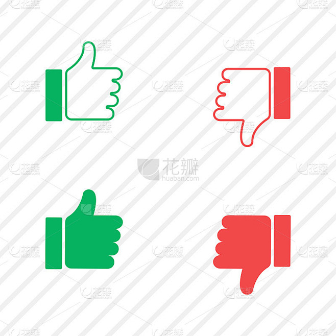 拇指向上和向下图标。好或坏，喜欢和不喜欢的设定。孤立的插图。成功和坏手指。向量EPS 10