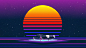 General 3688x2075 digital art Sun car artwork space neon Retrowave stars