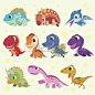 adorable cartoon dinosaur collections set in flat style Stock Vector
