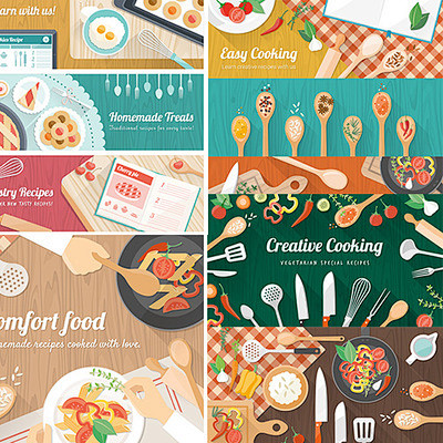 手绘创意平面菜单模板 烹饪美食海报设计矢...