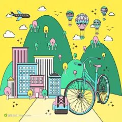 卡通生态城市插画矢量素材