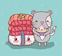 猫,可爱,日本食品,分离着色,可爱的,宠物,亚洲,寿司,食品,图像