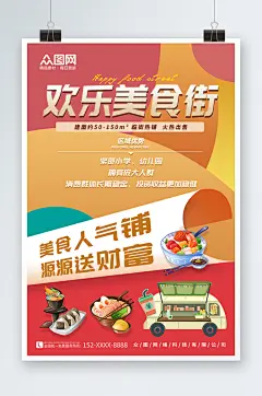 简约美食商业街地产宣传海报