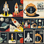 美式复古火箭星球飞船太空月球科幻海报平面插画插图矢量设计素材-淘宝网