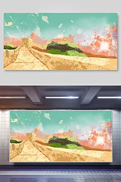 彩色渐变高端大气创意长城插画海报