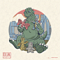 godzilla kaiju screenprint Sushi japanese monster