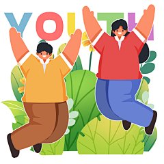 扁平风民国风青年少年54五四青年节人物插画