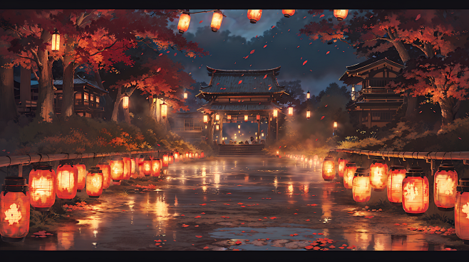 AI古风繁华夜景插画素材 灯笼场景设定 ...