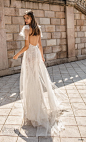 berta fall 2019 muse bridal cap sleeves deep v neck full embellishment slit skirt glitzy glamorous elegant sheath wedding dress backless sweep train (6) bv