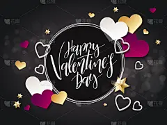 矢量插图的情人节贺卡与手写字母标签-情人节快乐-有很多心形和星星