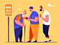 公共汽车站拐杖等待乌兰橙色标志老电话帮助汉堡包驻地中止公共汽车男孩人人网站ui网字符例证