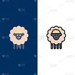 春天,绵羊,平坦的,公羊,线条,计算机图标,可爱的,复活节,哺乳纲,牛