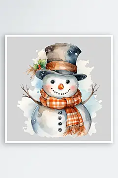 手绘水彩圣诞节雪人水晶球房子装饰元素