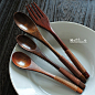 日本原单日式zakka 木制缠线木勺汤勺咖啡勺子叉子 大漆深色系列
