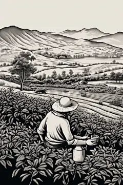 AI数字艺术复古铜版画茶园茶叶插画-众图网