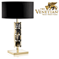 Signature Collection: Luxury Italian 24kt Gold Console Lamp * Polished Horn Centerpiece * Gold Plated Brass * H: 69cm * Black Silk Shade * InStyle Decor Hotel Installation * Featured @ The Venetian Hotel Macau