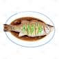 手绘年夜饭菜品贴纸-蒸鱼