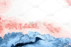 美丽的珊瑚和蓝色丙烯酸颜料的背景。2020年的主色调取代了去年的趋势。