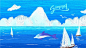 手绘唯美插画小船天空月亮胡泊河流月光星空夜色插画插图PSD分层素材