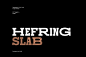 Hefring Slab – Type Family : Hefring Slab is a geometric Slab Serif type family. Based on simple geometry, it has minimal stroke contrast, solid serif presence and a uniform thickness of strokes. The family consists of 20 fonts: 5 weights in 4 widths, eac