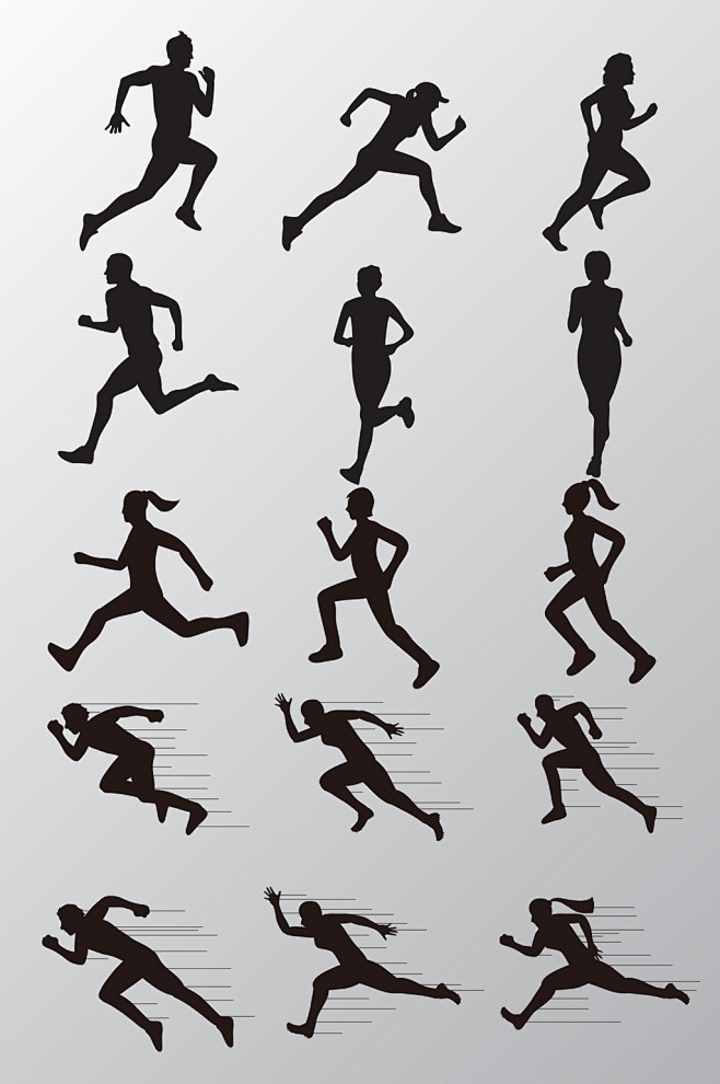 矢量跑步人物剪影素材