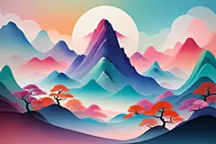 水墨江南风国潮山水插画背景图