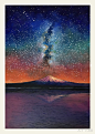 星空、雪山、火山、油画棒、风景、重彩、点彩、风景、渐变、技法、渐变