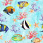 手绘海洋珊瑚海海鱼水彩图案素材