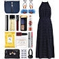 A fashion look from November 2016 featuring navy dress, heeled sandals and blue purse. Browse and shop related looks.