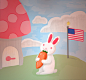 不四  的插画 在美国啃胡萝卜的兔子