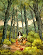 与伙伴们森林里玩耍 ~ 来自韩国插画家Aeppol 的「森林女孩日记」系列插画。