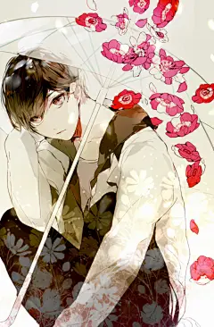【侵删】花がふる | なな＠お仕事募集中  白杀师#插画#手绘#同人#二次元#少年#壁纸#暖色调#