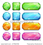 Set of cartoon colorful crystal buttons for game or web design, isolated on white