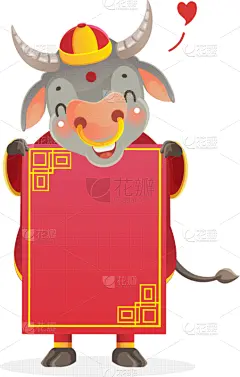 母牛,可爱的,传统,贺卡,春节,中文,新年前夕,十二生肖,动物,节日
