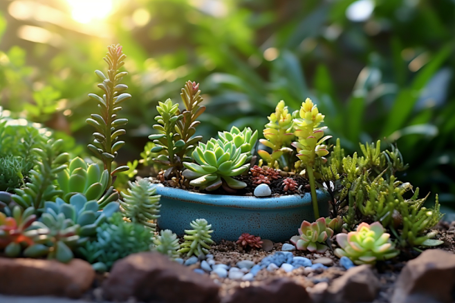 多肉植物小花园绿植盆栽摄影图
