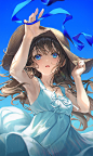 Anime 1200x2003 anime girls dress hat blue eyes straw hat