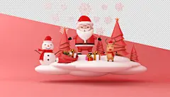 圣诞节3D渲染卡通可爱新年快乐场景PSD分层插画素材 Merry christmas happy new yearPSD